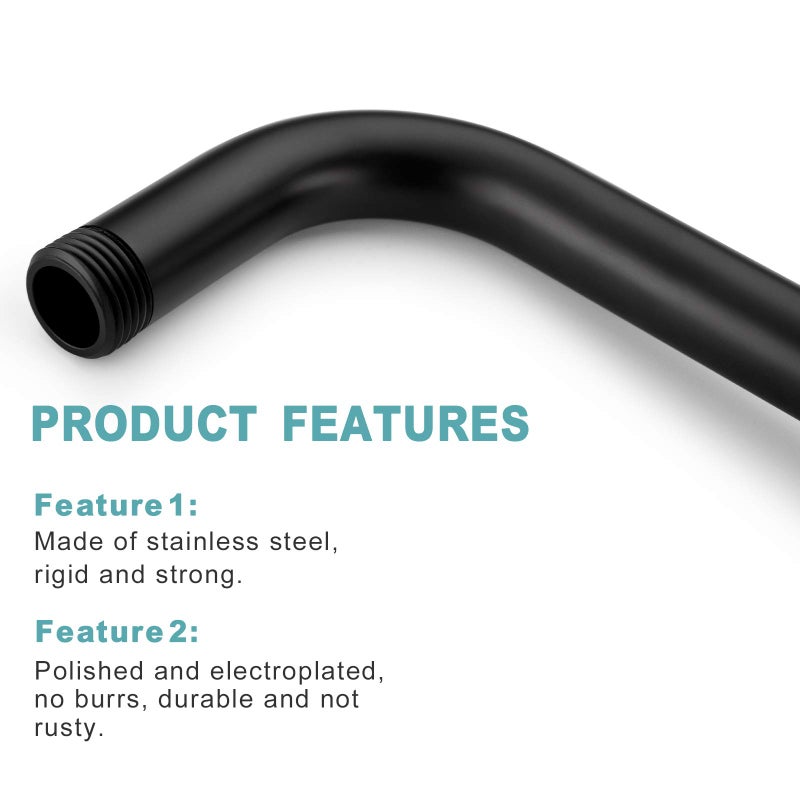 BESTILL 16 Inch L-Shaped Shower Head Extension Arm, Shower Arm and Flange Included, Matte Black - Image 4